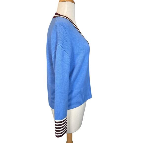 NWT French Connection Preppy Blue, White, Maroon Cardigan Medium Button Down 90s - Picture 3 of 10